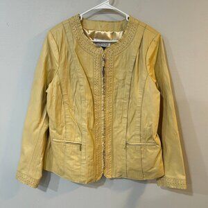 Bradley By Bradley Bayou Yellow Genuine Leather Biker Jacket WOmen's Size Large